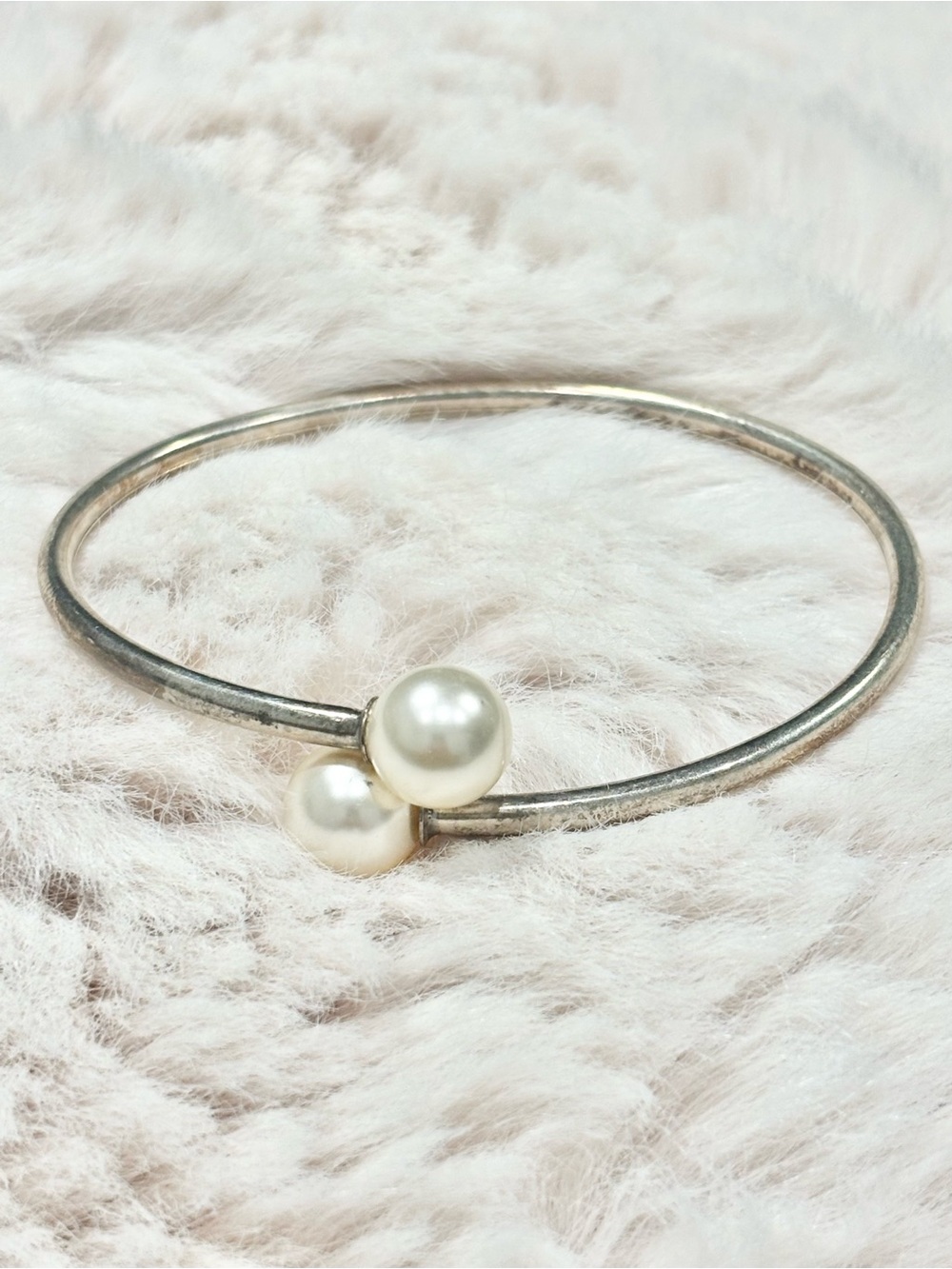 Silver and Vintage Pearl Bangle Bracelet